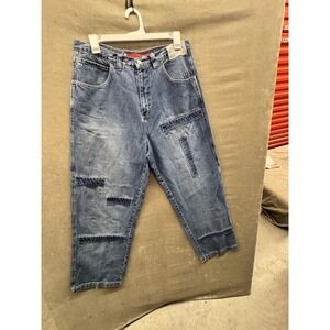 Vokal Jeans Mens 36x31 Blue Baggy Skater Patchwork Wide Leg Denim Hip Hop Y2K